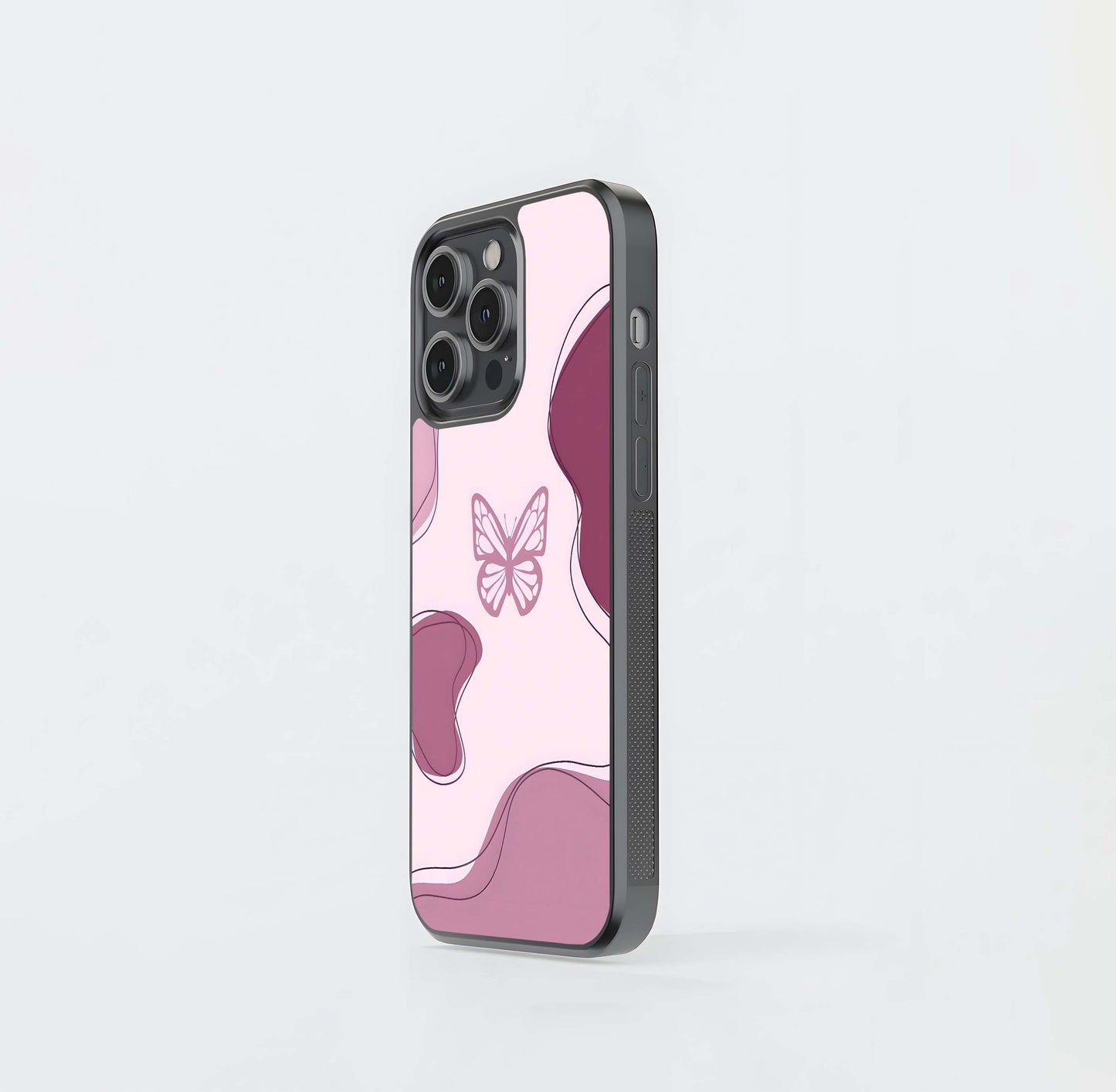 Aesthetic Pinkish Custom Name Butterfly Glass Case