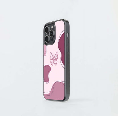 Aesthetic Pinkish Custom Name Butterfly Glass Case