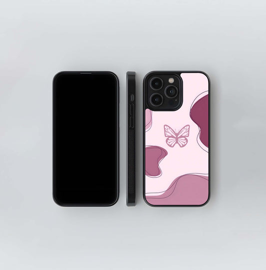 Aesthetic Pinkish Custom Name Butterfly Glass Case