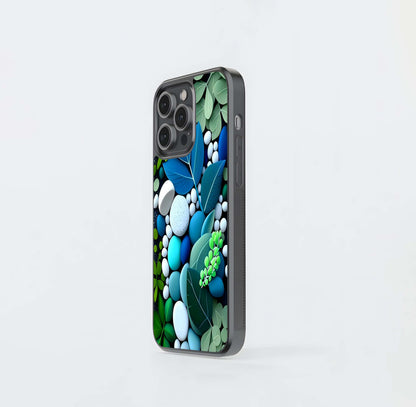 Blue and Green Foliage and Pebbles Glass Case