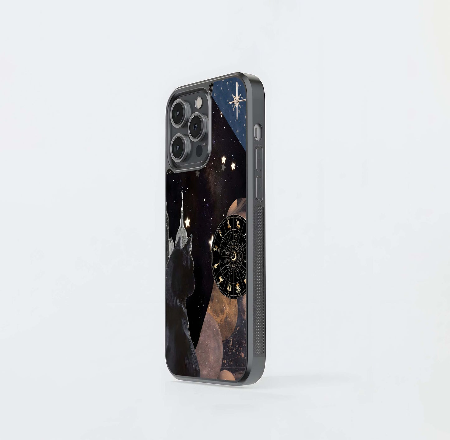 Black Cat Stars Zodiac Glass Case