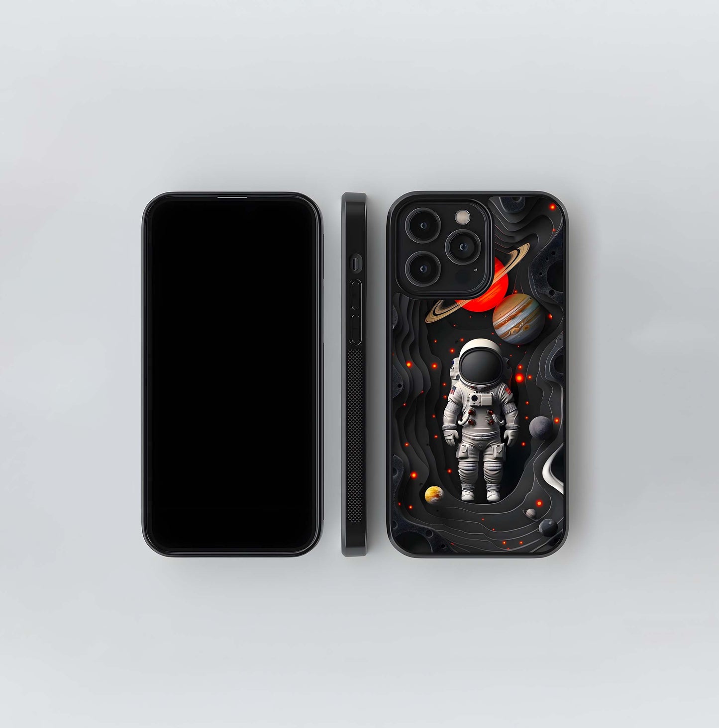 Astronaut and Planets Papercut Glass Case