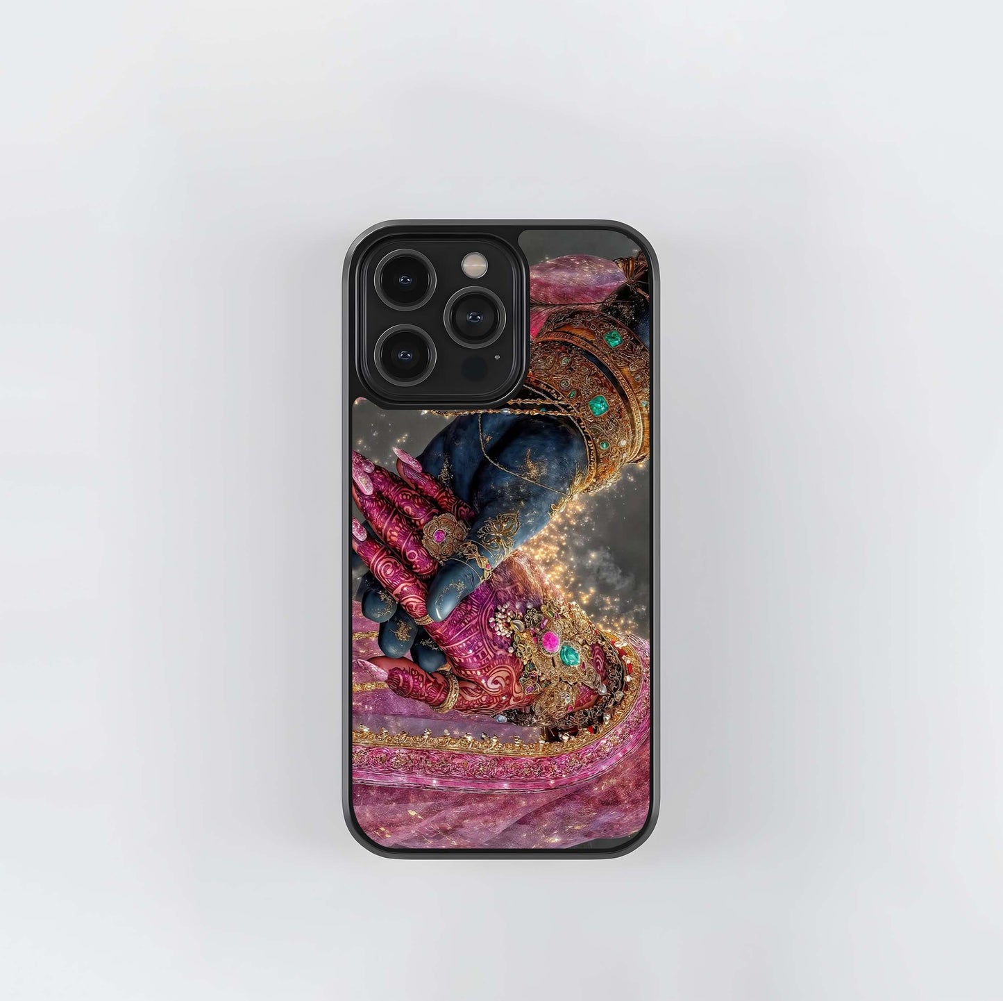 Radha Krishna Holding Hands Glass Case