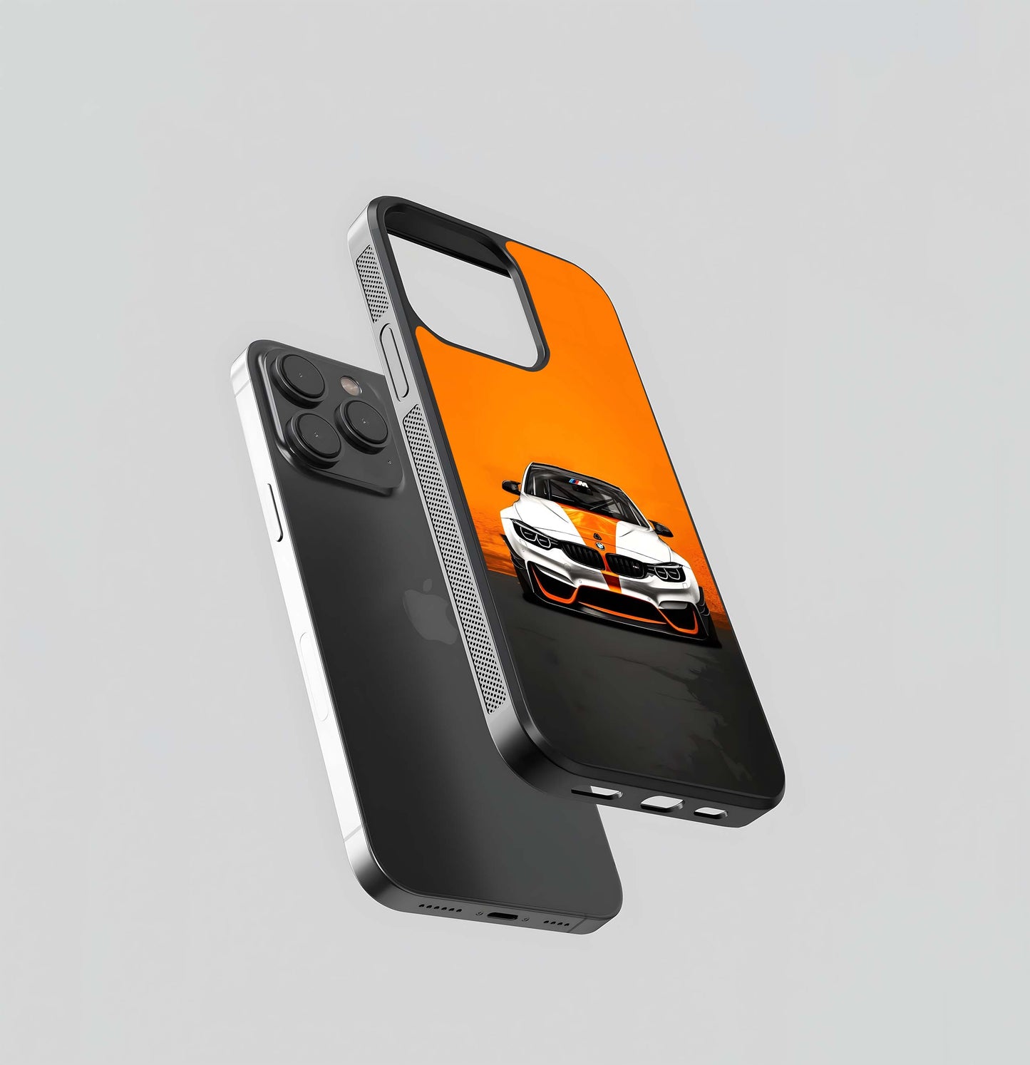 Orange and White BMW M Race Car Front Glass Case