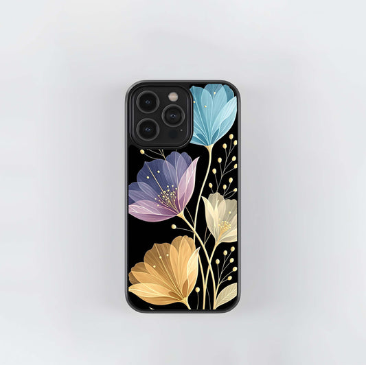 Gold-Veined Sheer Florals Glass Case