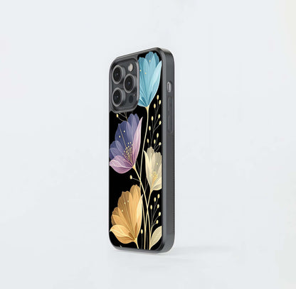 Gold-Veined Sheer Florals Glass Case