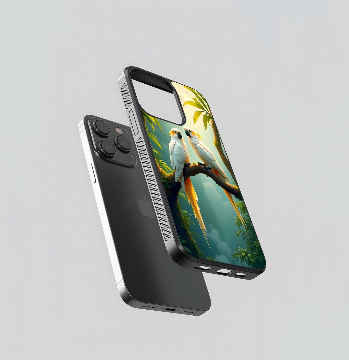 Parrots on a branch Glass Case