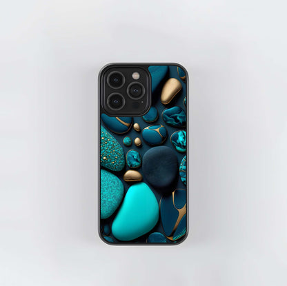 Teal and Gold Fluid Stones Glass Case