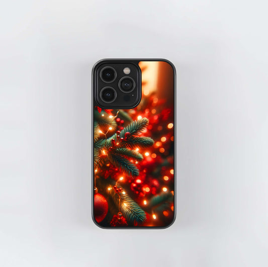 Classic Red Ornaments in a Snowy Forest Glass Case