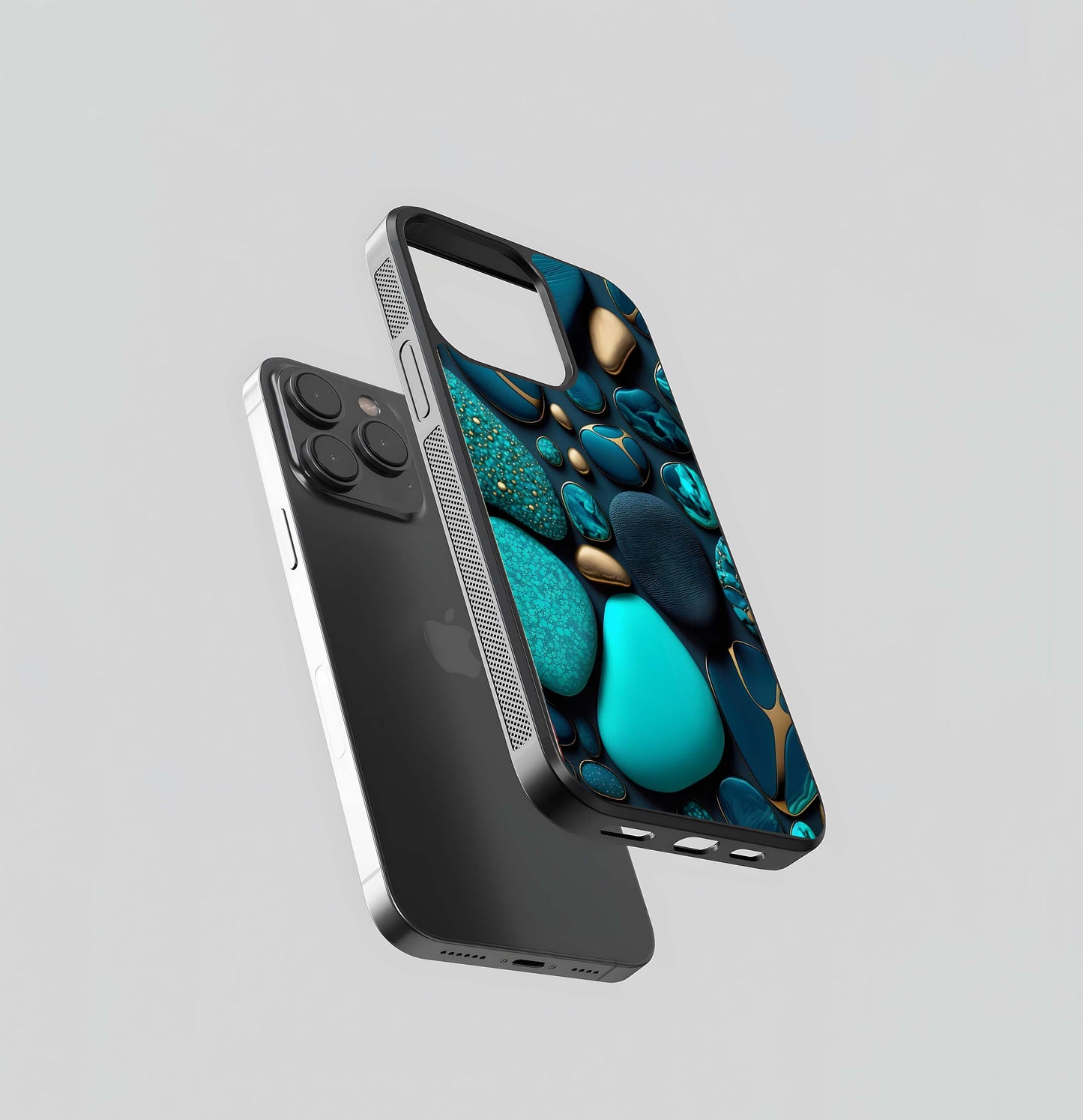 Teal and Gold Fluid Stones Glass Case