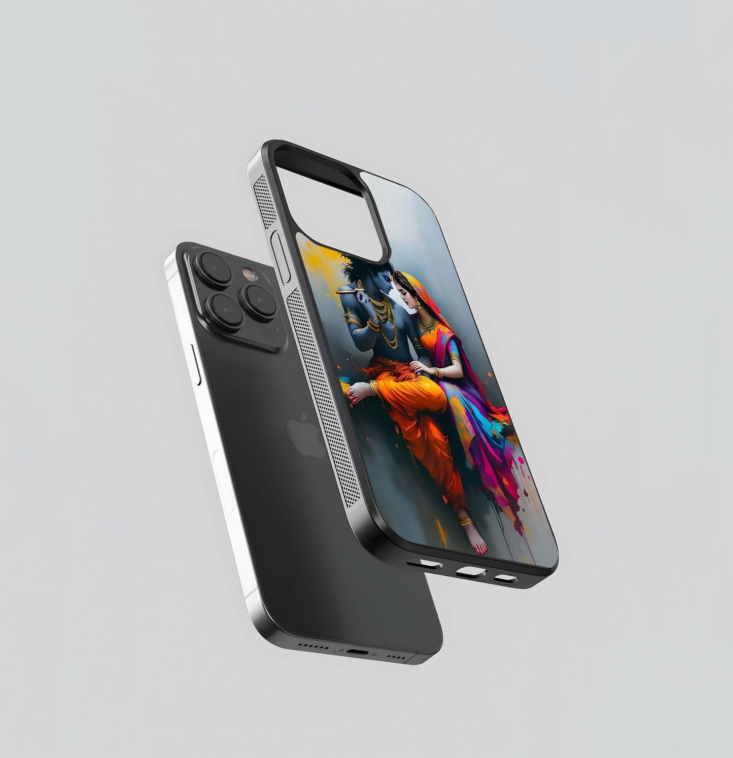 Vibrant Radha Krishna Embrace Glass Case