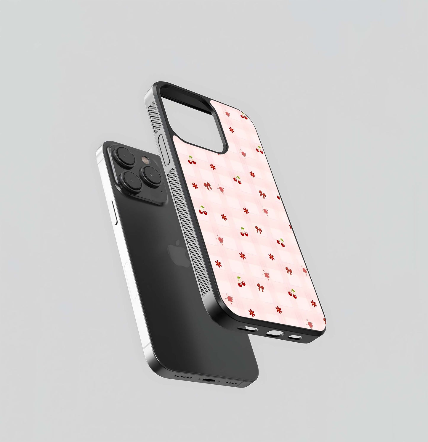 Pastel Gingham Cherry and Bow Pattern Glass Case