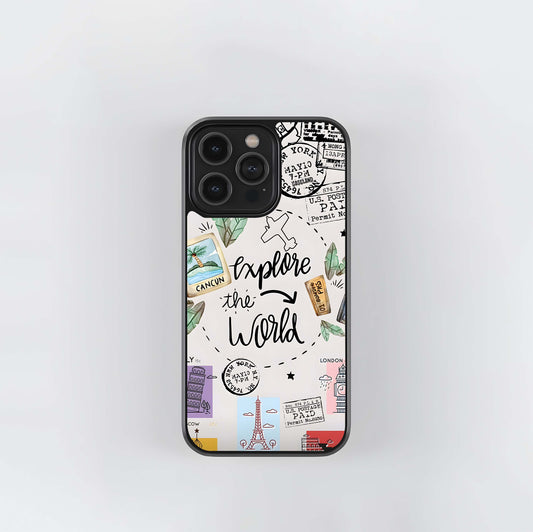 Explore the World Travel Stamps Glass Case