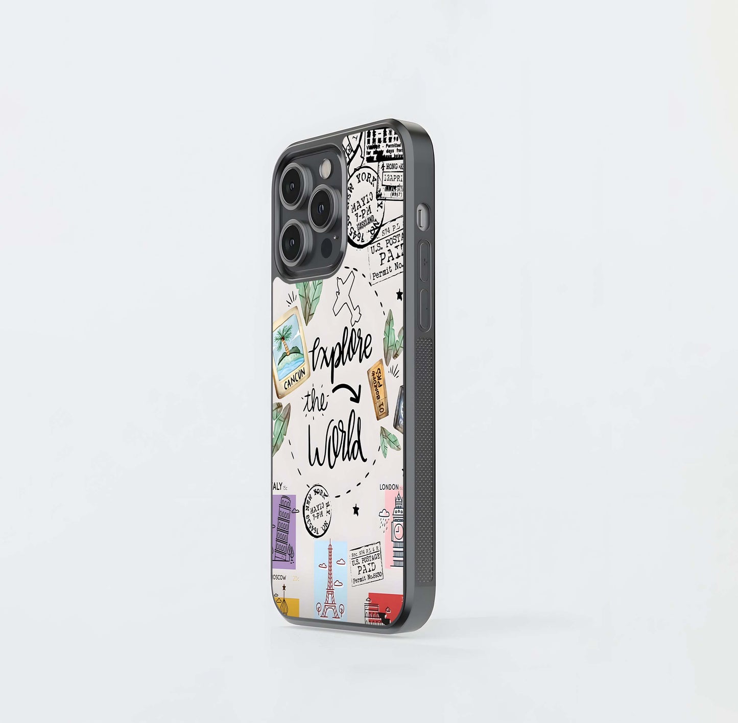 Explore the World Travel Stamps Glass Case