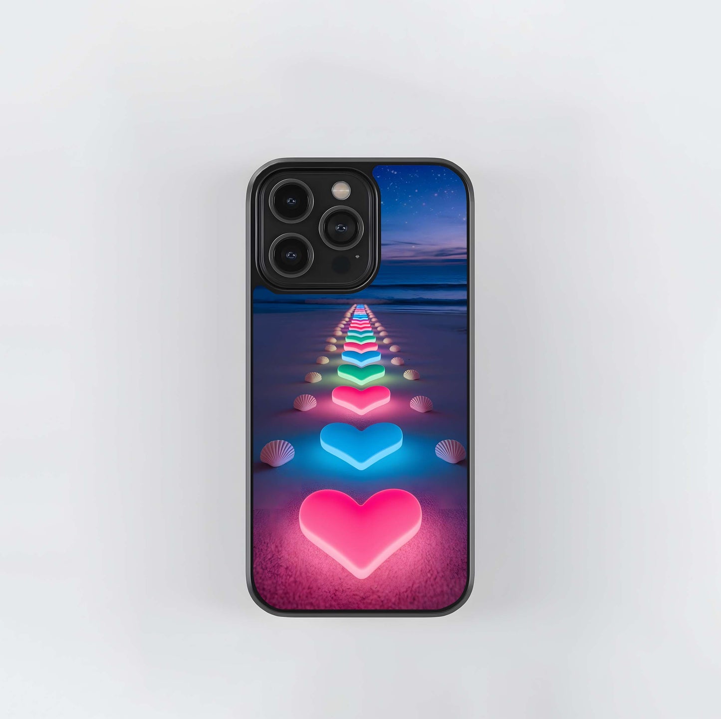 Pathway of Neon Hearts Glass Case