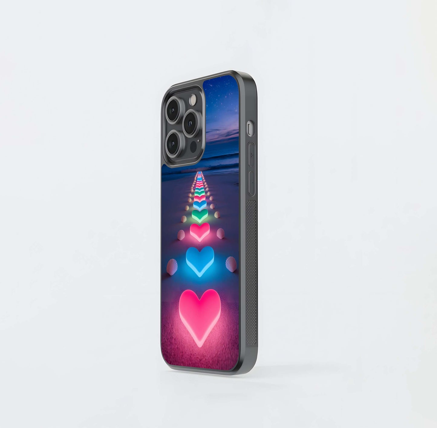 Pathway of Neon Hearts Glass Case
