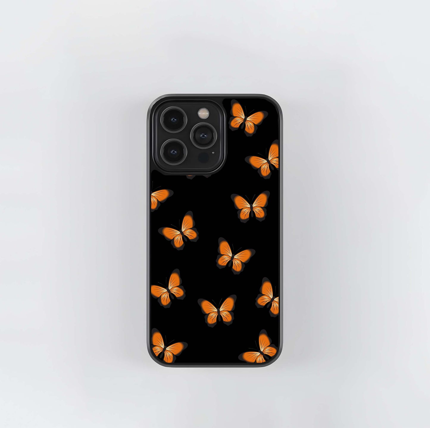 Orange Butterflies on Black Glass Case