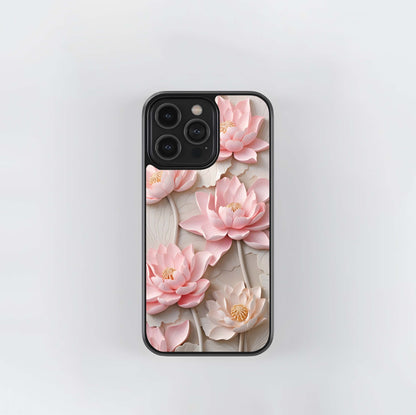 Pink Bas-Relief Lotus Panel Glass Case
