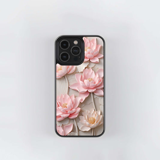 Pink Bas-Relief Lotus Panel Glass Case