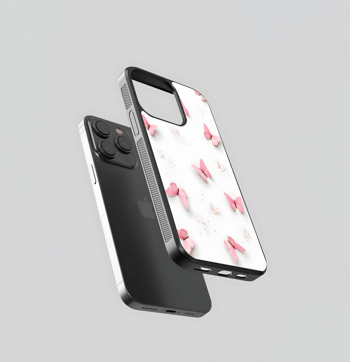 Pink Paper Butterfly Flurry Glass Case