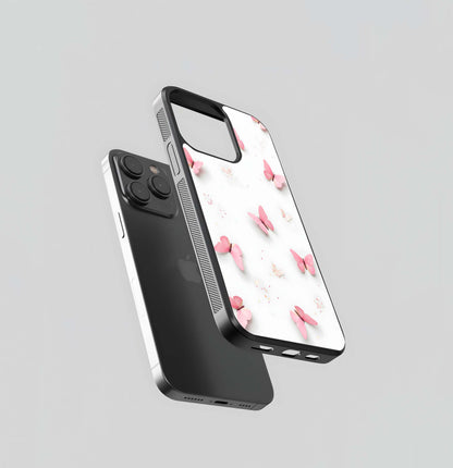 Pink Paper Butterfly Flurry Glass Case