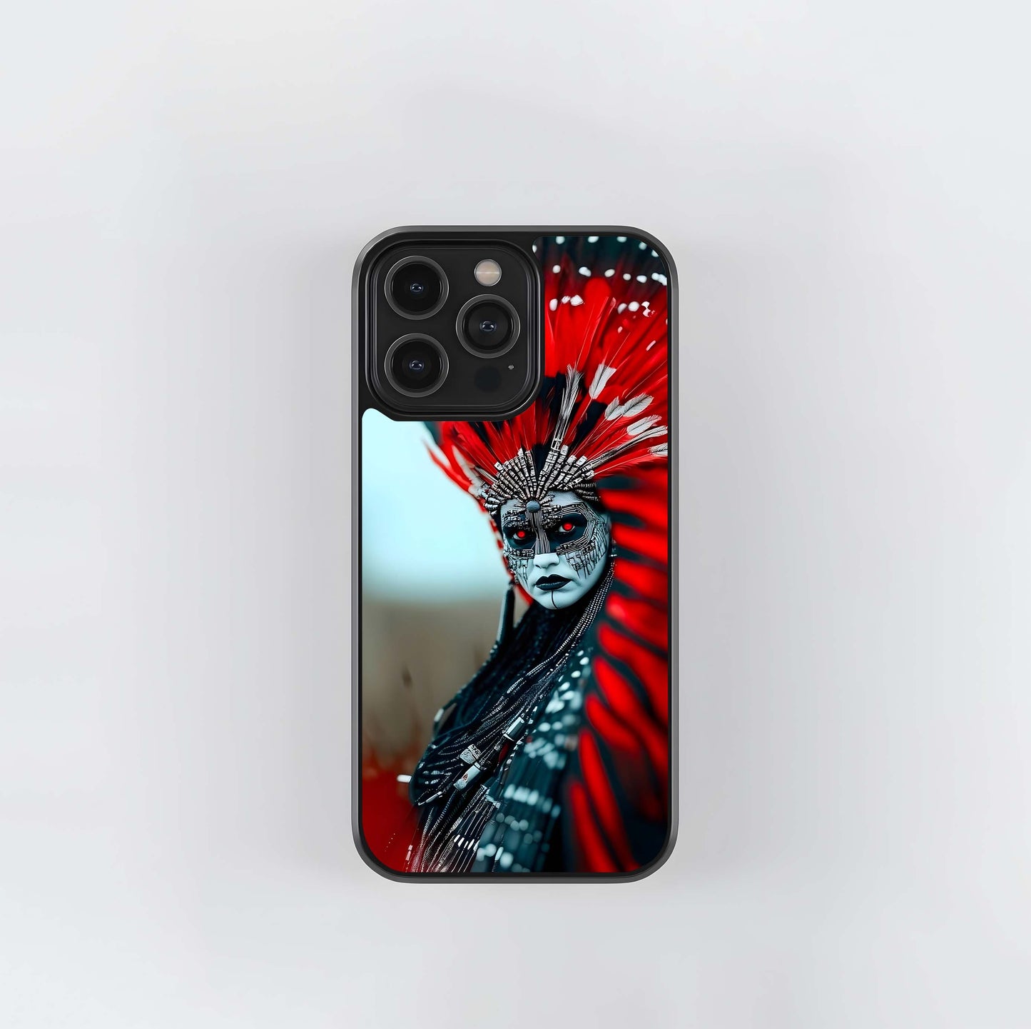 Cyberpunk Red Feather Headdress Glass Case