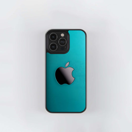 Black Glossy Apple on Teal Background Glass Case