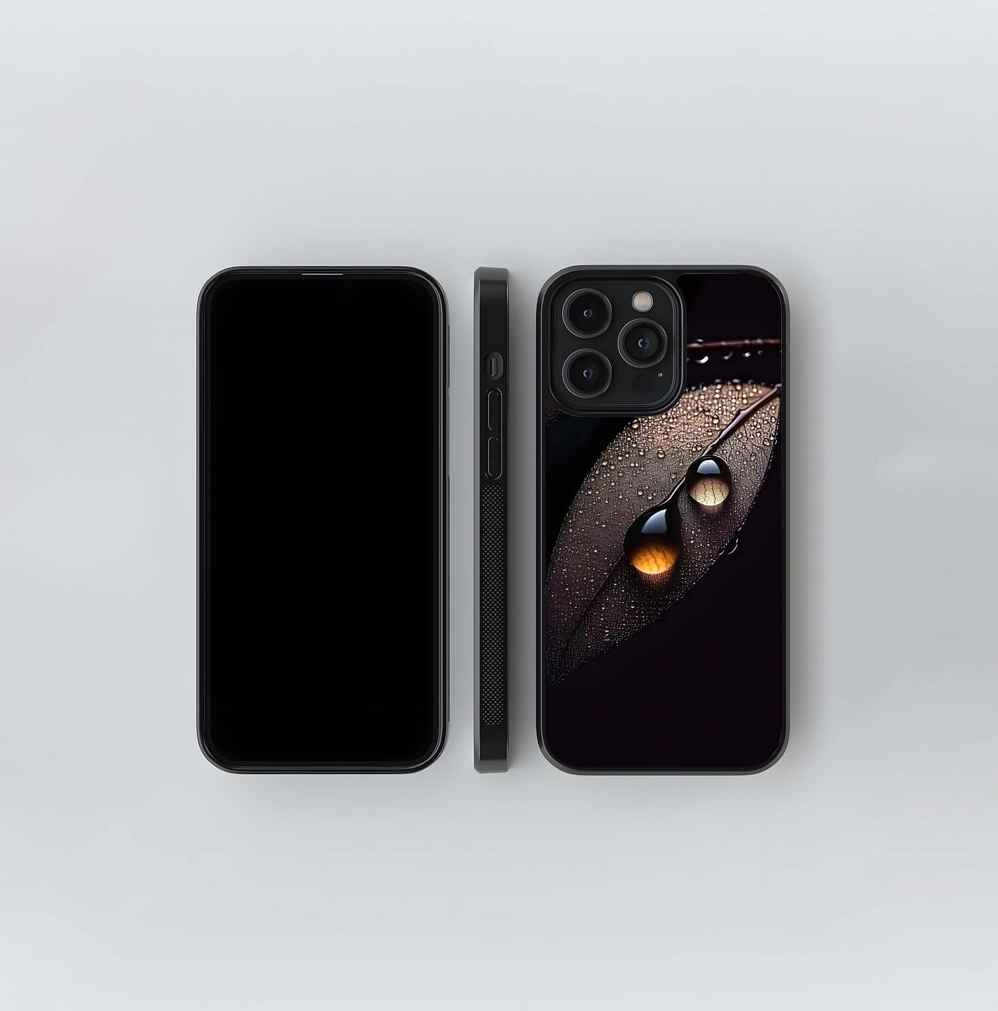 Water Drops on Translucent Leaves Glass Case