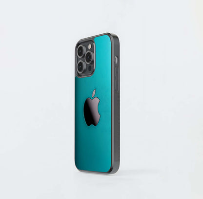 Black Glossy Apple on Teal Background Glass Case