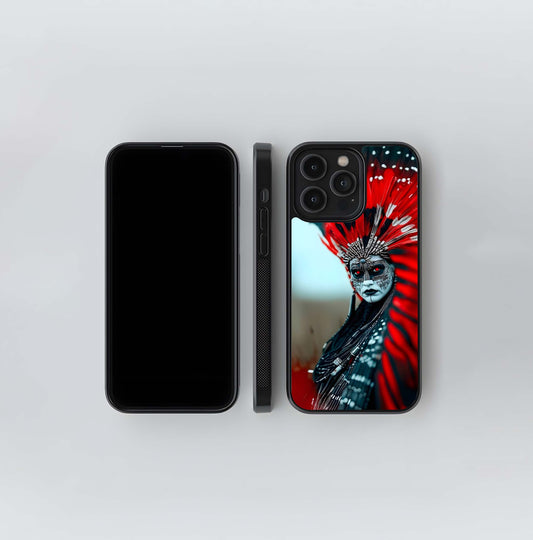 Cyberpunk Red Feather Headdress Glass Case
