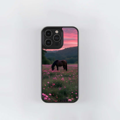 Pink Sunset Horse Meadow Glass Case