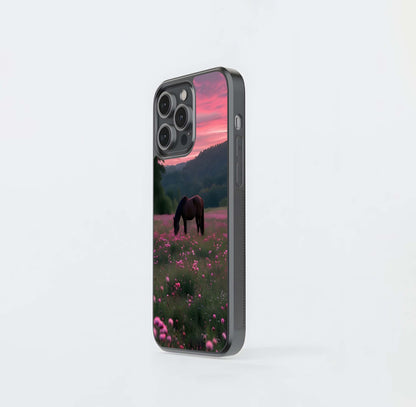 Pink Sunset Horse Meadow Glass Case
