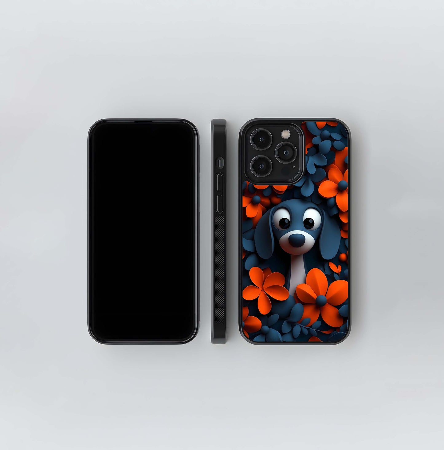 Blue and Orange Flower Puppy Glass Case