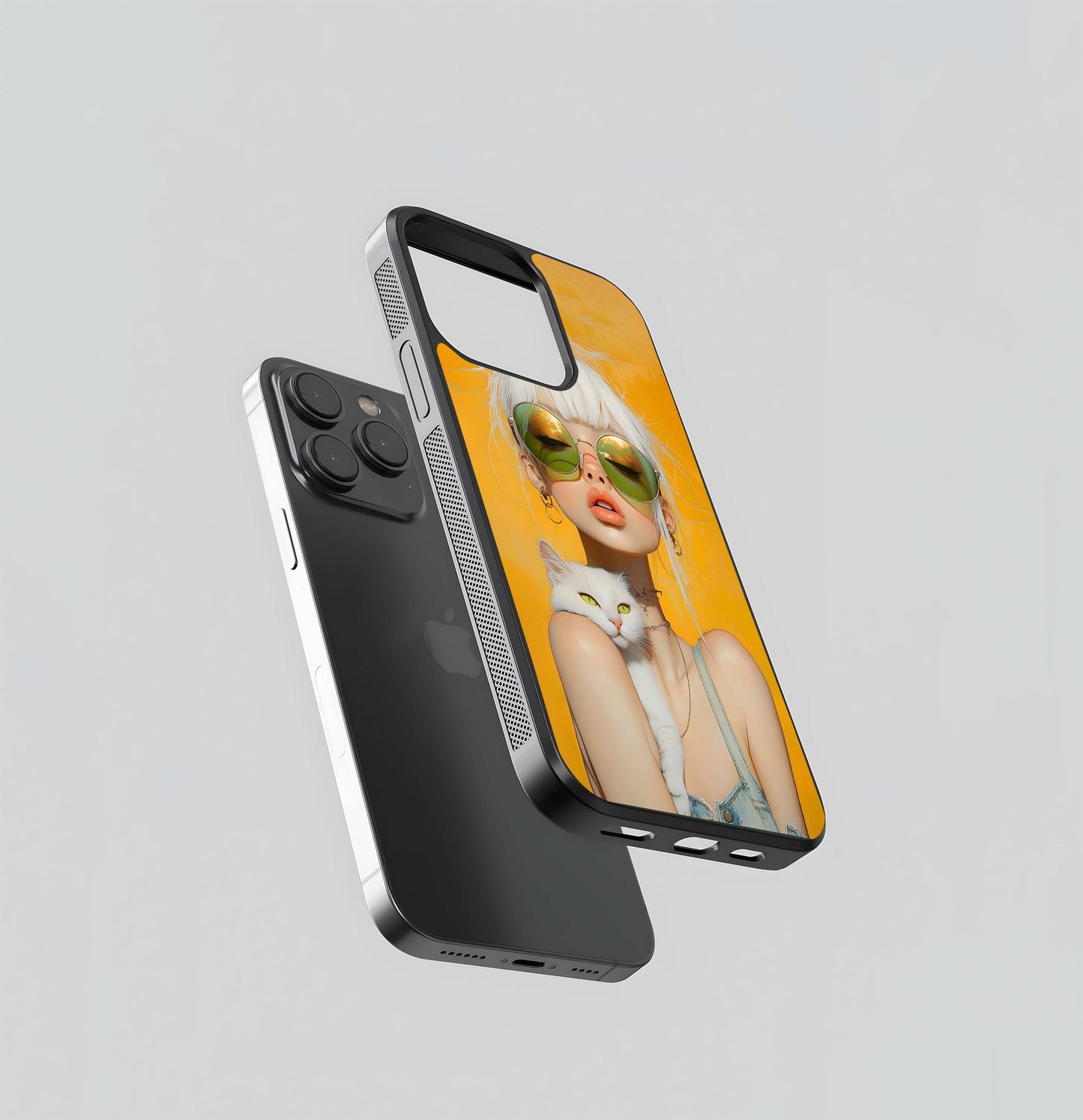 Blonde with White Cat Portrait Glass Case