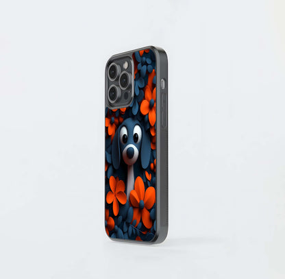 Blue and Orange Flower Puppy Glass Case