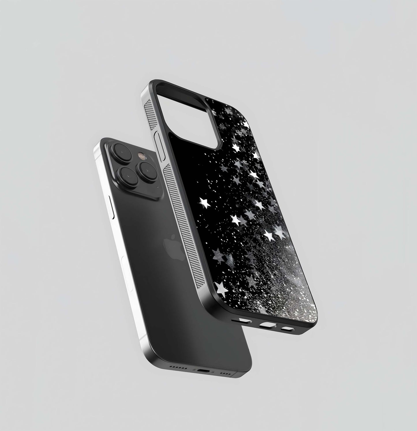 Black Glittering Stars Glass Case