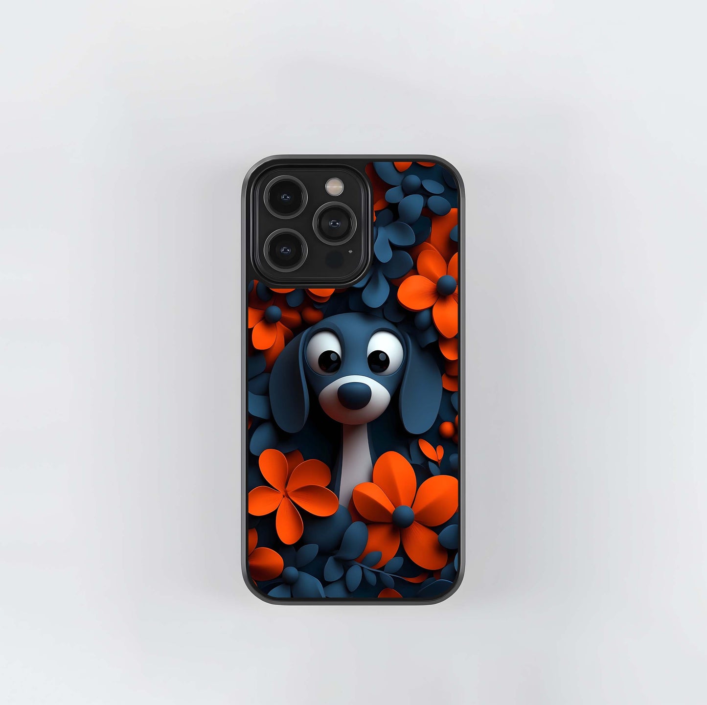 Blue and Orange Flower Puppy Glass Case