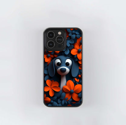 Blue and Orange Flower Puppy Glass Case