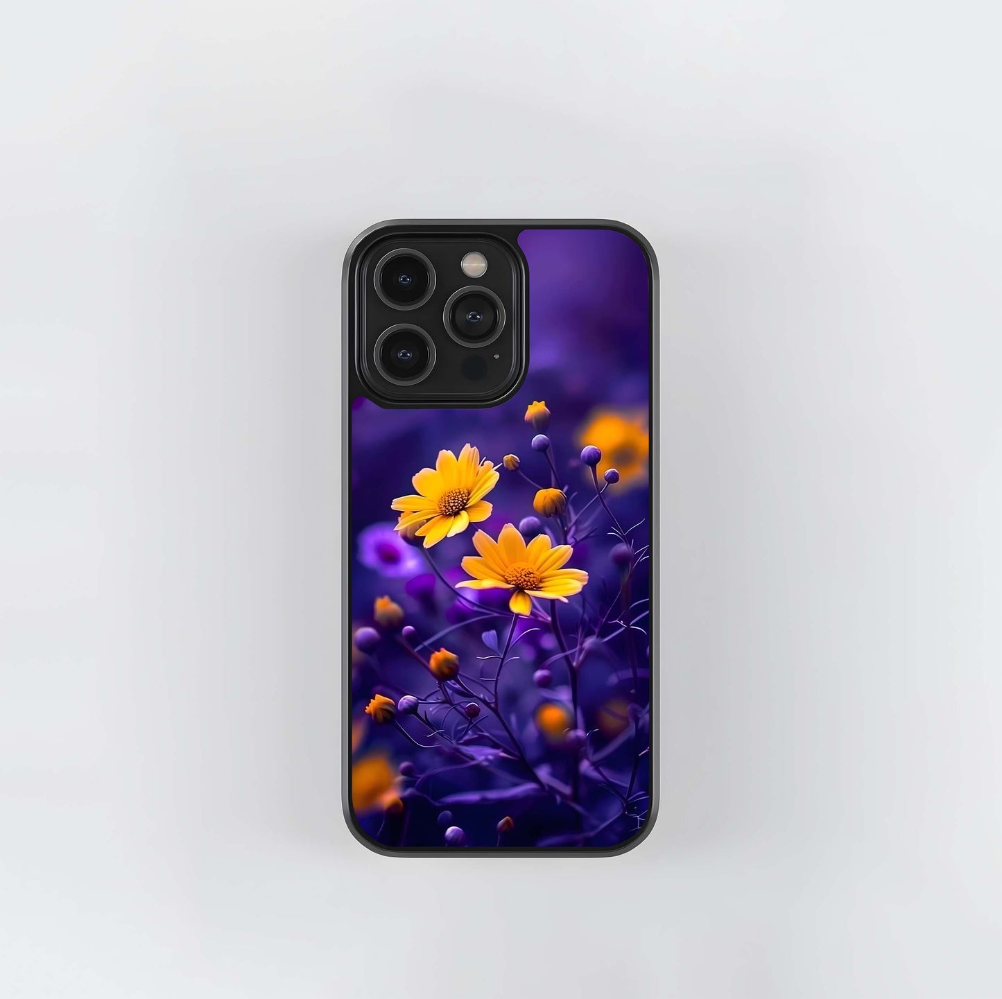 Purple and Gold Daisies Glass Case