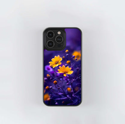 Purple and Gold Daisies Glass Case