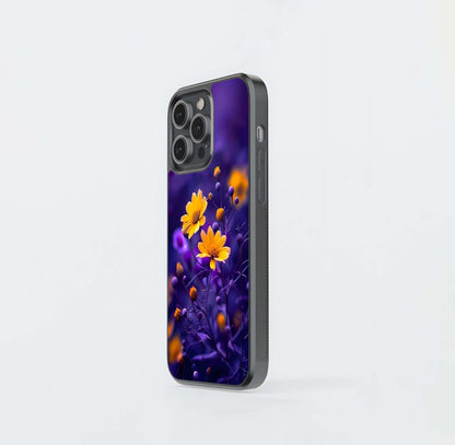 Purple and Gold Daisies Glass Case