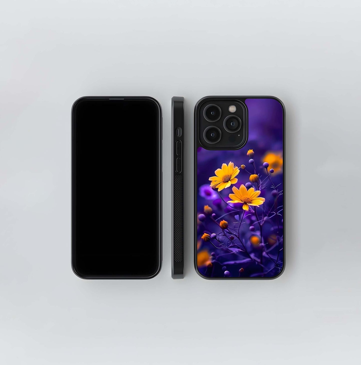 Purple and Gold Daisies Glass Case