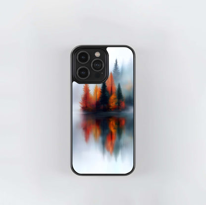 Misty Autumn Forest Island Reflection Glass Case