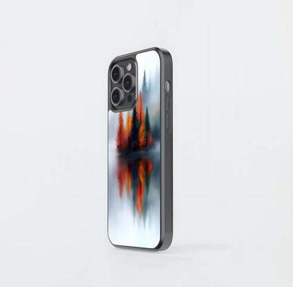 Misty Autumn Forest Island Reflection Glass Case