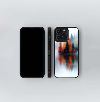 Misty Autumn Forest Island Reflection Glass Case