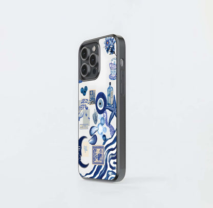 Evil Eye With Blue-Themed Collage Glass Case