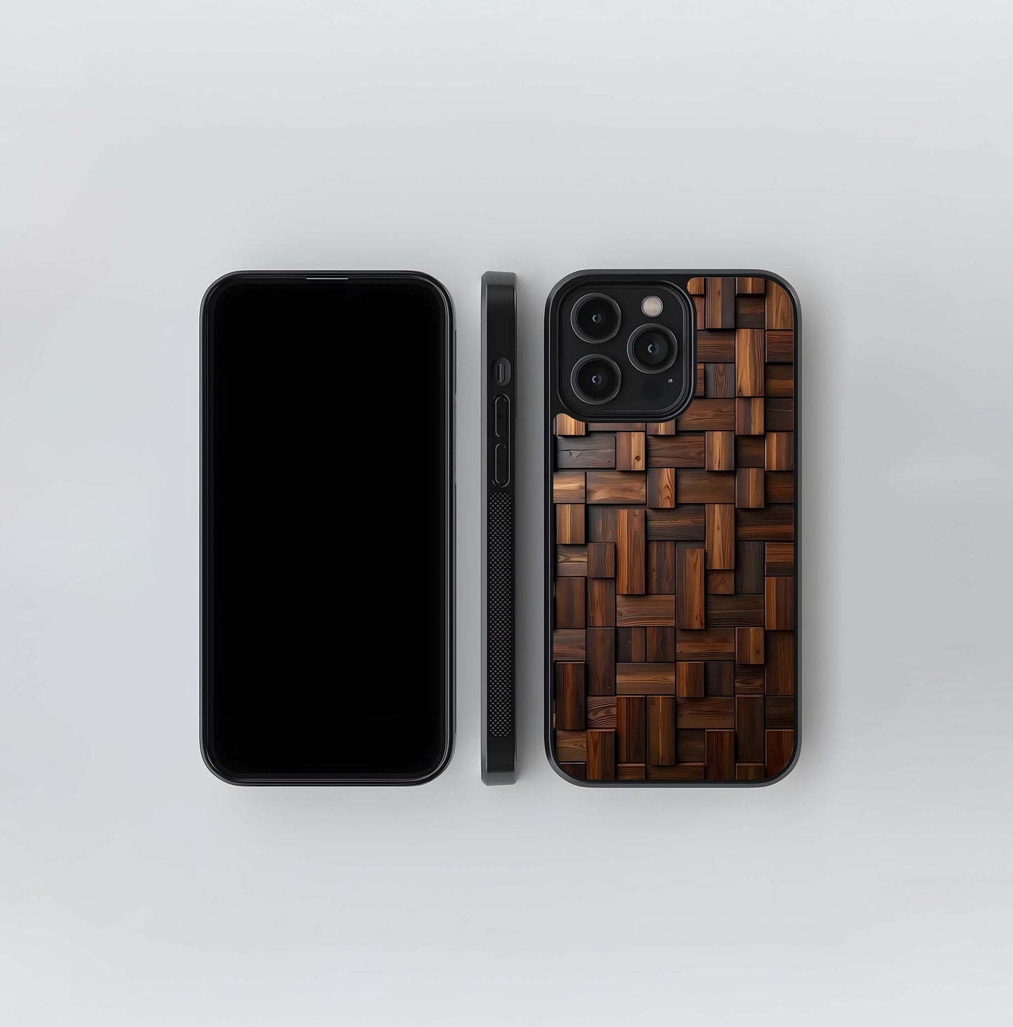 Dark Wood Block Texture Glass Case