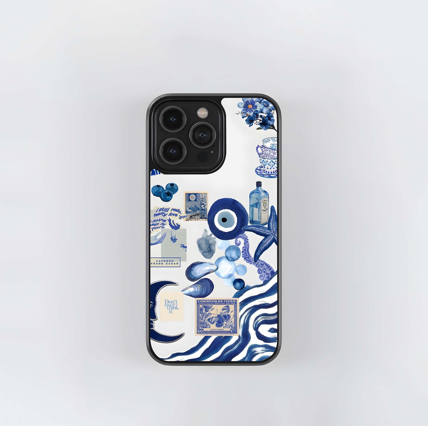 Evil Eye With Blue-Themed Collage Glass Case