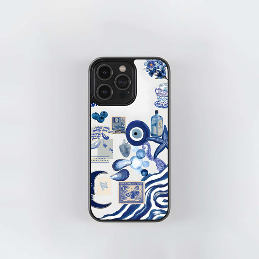 Evil Eye With Blue-Themed Collage Glass Case