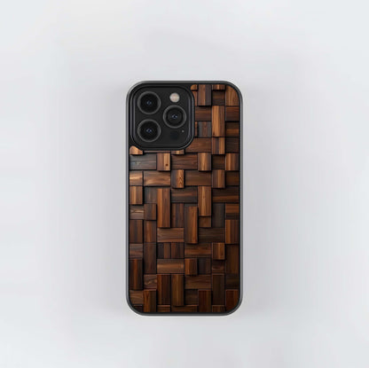 Dark Wood Block Texture Glass Case
